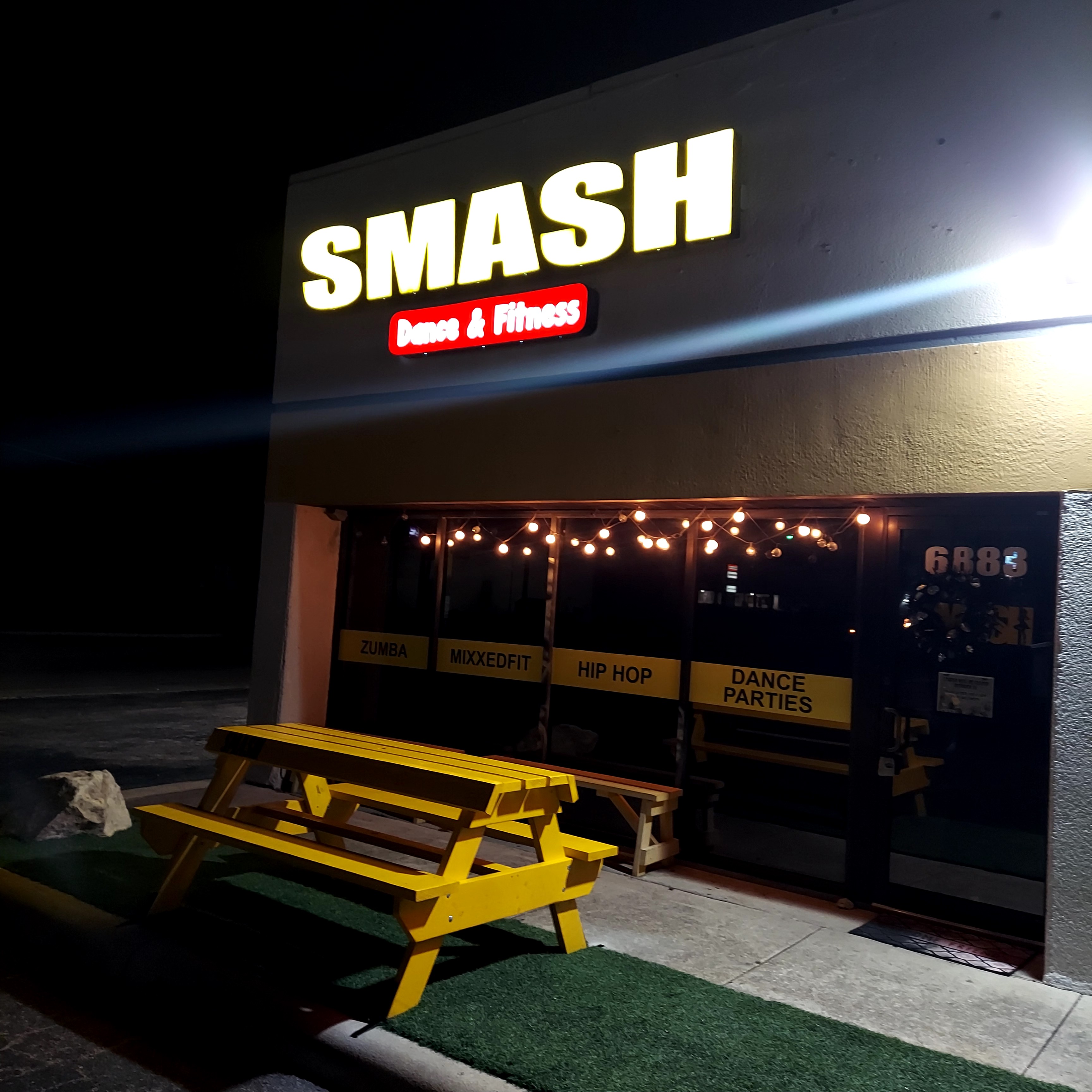 SMASH Dance Studio at night