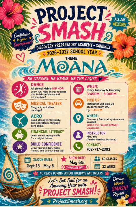 Project SMASH Moana theme school program flyer