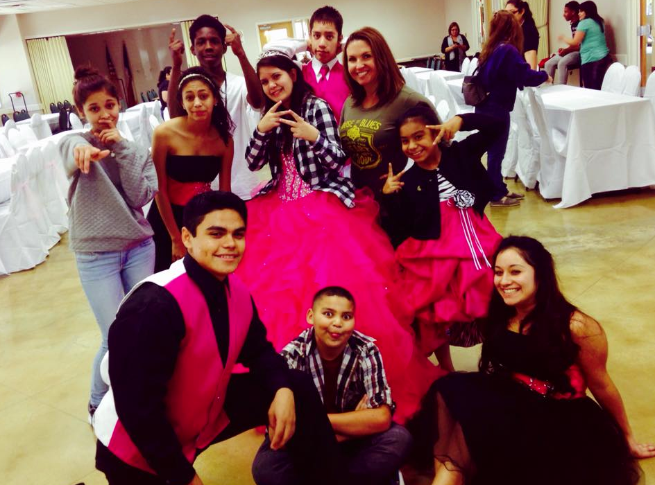 Quinceañera group celebrating